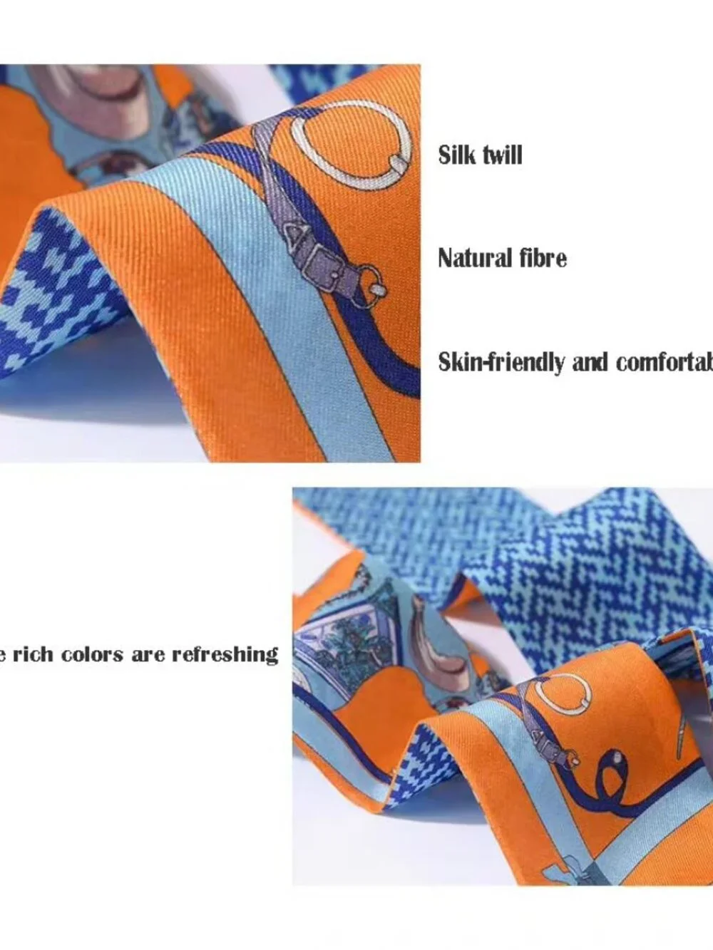 2-Pack 100% Mulberry Silk Skinny Scarves for Hair, Bags, Wrist